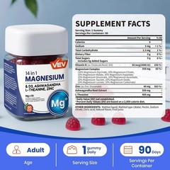 VEV 14-in-1 Magnesium Blend Gummies –L-Theanine,Cortisol Supplements for Women