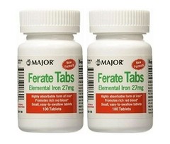 Major Ferate Tabs Iron Tablet 27 mg, Elemental Iron Supplement, 200 Tablet