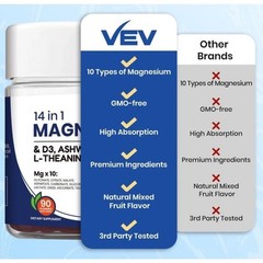 NEW 3PACK Magnesium Gummies 14-in-1 by VEV for Relaxation & Sleep