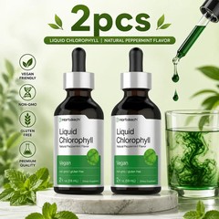 2 BOTTLES-Liquid Chlorophyll Drops Non-GMO, Natural Peppermint Flavor-Horbaach