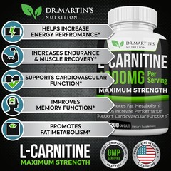 Dr. Martin’s L-Carnitine 1000mg 200 Capsules Metabolism Performance Boost