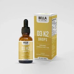 Bella All Natural Vitamin D3 K2 Drops Organic Omega 3 MCT Oil 50ml Supplement