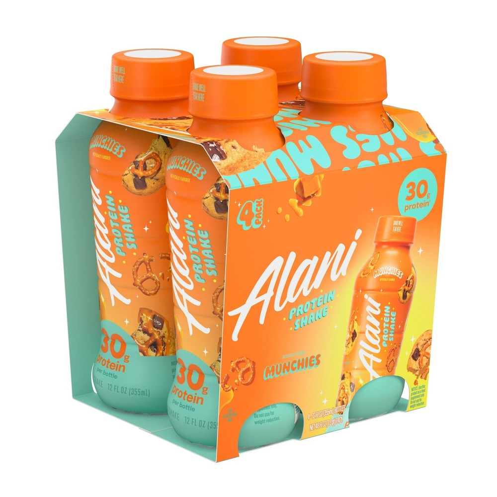 Alani Nu Protein Shake, Munchies, 12 fl oz, 4 Pack, Bottles, 30g Protein, Gluten