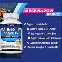 3X Toplux Nutrition Magnesium Complex 1000mg Supports 8 Elemental Magnesium