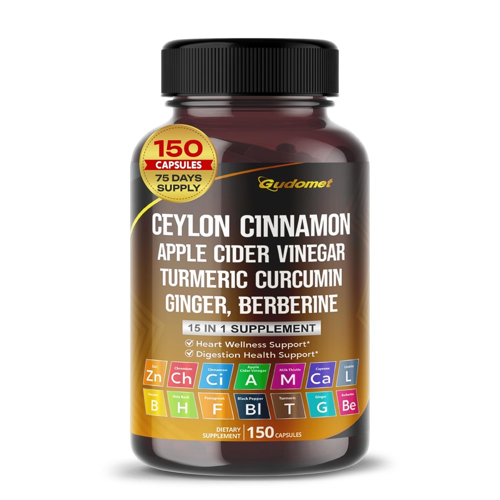 Ceylon Cinnamon Apple Cider Vinegar Turmeric Ginger Capsules – 150 Count