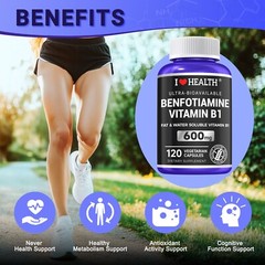 Mega Benfotiamine 600 mg, 120 capsules, a fat-soluble form of thiamine, B1