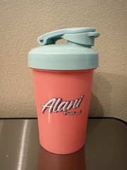 Alani Nu Pink Plastic Gym Bottle w/ Blue Flip Top Flip Lock Lid