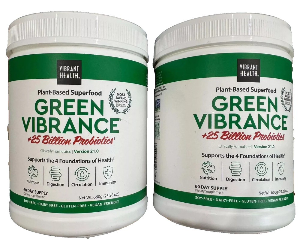 LOT OF 2 VIBRANT HEALTH Green Vibrance Powder 60 Servings 23.83 oz EXP2027+ NEW