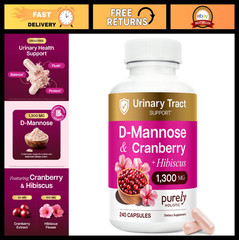 D-Mannose & Cranberry Capsules | 1300mg Urinary Tract Support | Non-GMO, 240 Ct