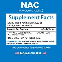 Healthfare N-Acetyl L-Cysteine (NAC) 1300mg | 240 Capsules Max Strength Veg Caps