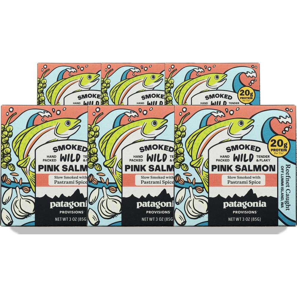 Patagonia Wild Pink Salmon Smoked Pastrami Seasoned 3 Oz Tin 20G 6 Pack