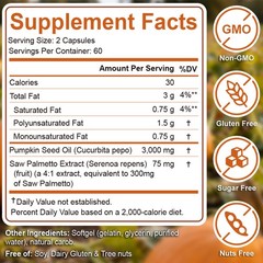 3000mg Pumpkin Seed Oil Saw Palmetto 120 Softgels Bladder Health, Immune Support
