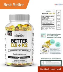 D3 K2 Softgels Organic Bone Heart Immune Mood Support 30-Count