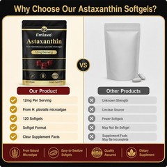 Natural Astaxanthin 12mg Vegan 120 Softgels – Antioxidant Eye Joint Skin Health