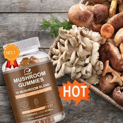 Vegan Mushroom Gummies, Lions Mane Ashwagandha Shiit for Focus & Immunity