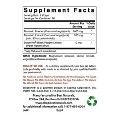 Best Naturals Turmeric Curcumin 1500mg 180 Vegetarian Capsules