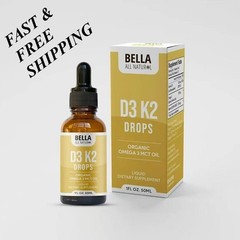 Bella All Natural D3 K2 Drops Organic Omega 3 MCT Oil 50ml Supplement for Daily