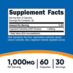 Nutricost Cognizin Citicoline (CDP-Choline) 1000mg, 60 Capsules – 30 Servings