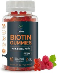 Hair Skin Nails Biotin Gummies Raspberry Chew, vegan supplement- 60 count