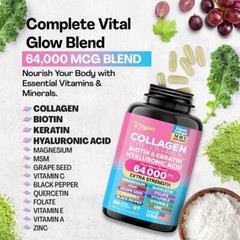 Collagen Pills Hair, Skin & Nail Health 64,000 MCG Biotin 90 Caps