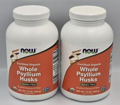 NOW Whole Psyllium Husks USDA Certified Organic Soluble Fiber Non-GMO – 2/12 oz