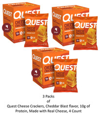 (3 Pack) Quest Cheese Crackers, Cheddar Blast flavor, 10g of Protein, 4 Count