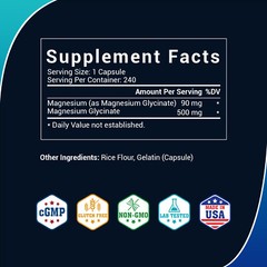 Magnesium Glycinate 500mg 240 Capsules For Sleep Stress Relief Support Bone Lot