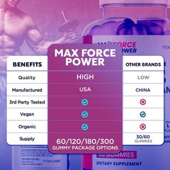 (1 Pack) Max Force Power Male Gummies Advanced Support Supplement 60 Gummies