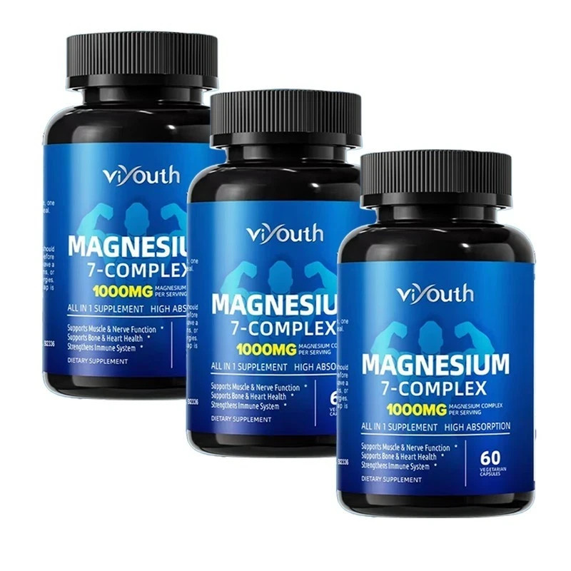 3PCS Viyouth Magnesium 7 Complex Capsules 60 Count Sleep Support Bone Health