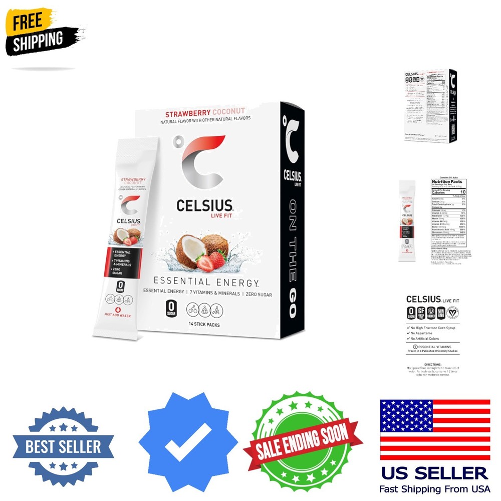 On The Go Strawberry Coconut, Sugar Free Energy Drink Mix 14 Sticks per Pack