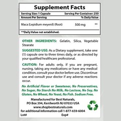 Best Naturals Maca Root 500 mg for men 250 Capsules