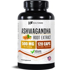HealthFare Ashwagandha Root Herbal Supplement 500mg 120 Vegan Capsules – Non-GMO