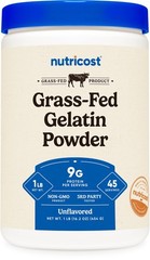 Nutricost Grass-Fed Beef Gelatin Powder (1 LB) Unflavored – 9g of Protein