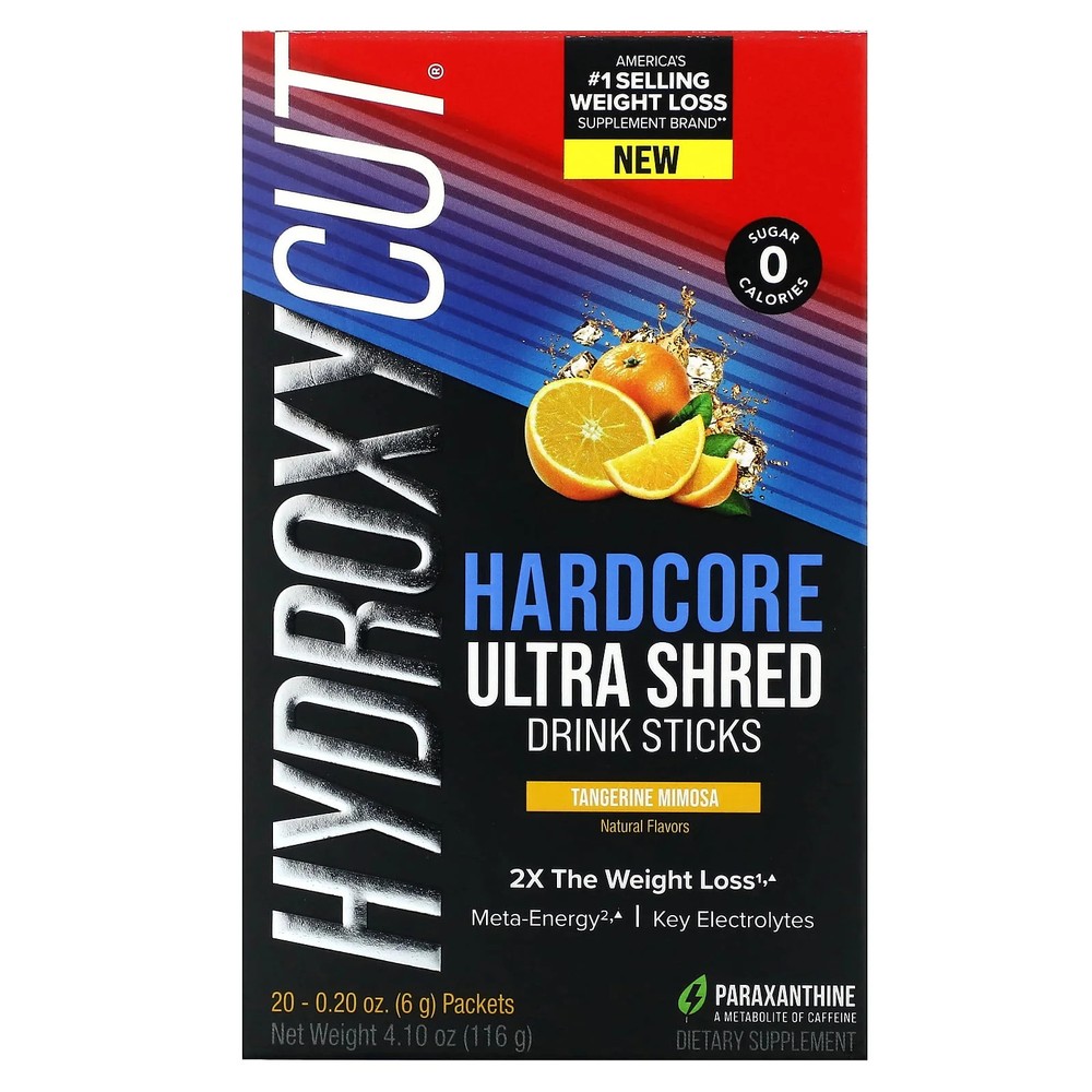 2 X Hydroxycut, Hardcore Ultra Shed Drink Sticks, Tangerine Mimosa, 20 Packets,