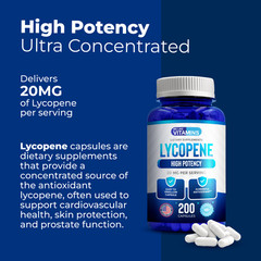 Lycopene 20mg Per Serving 200 Capsules Supplement Antioxidant Prostate Health