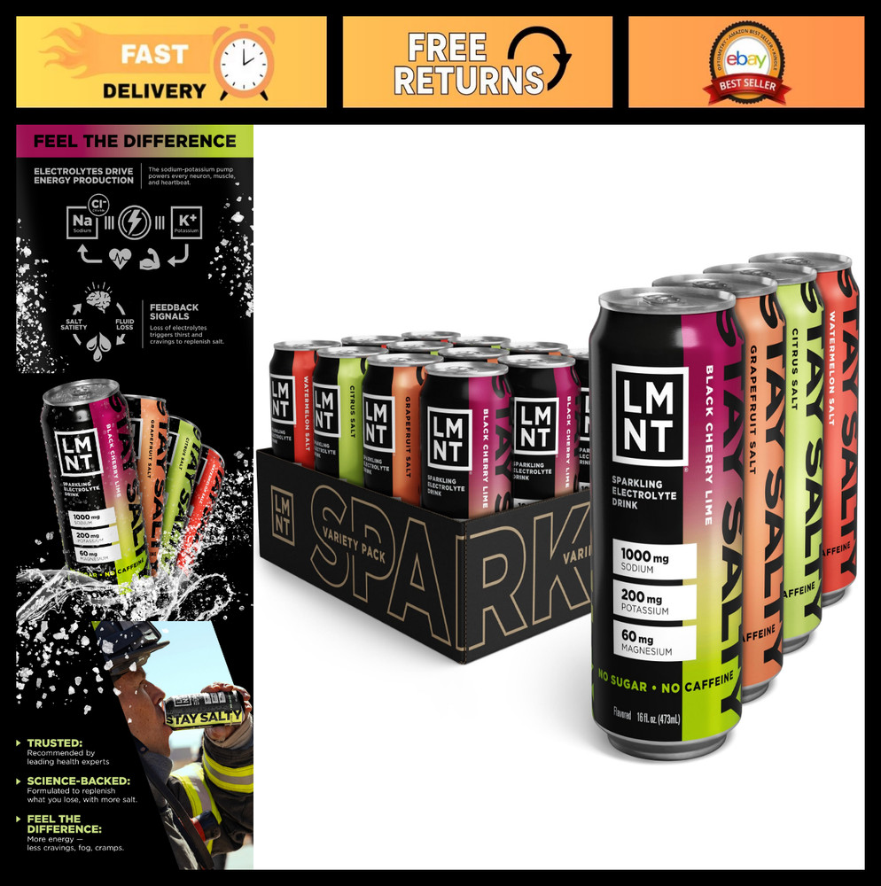 Electrolyte Sparkling Drink Variety Pack – 12 Count | Hydration Boost, Low Sugar