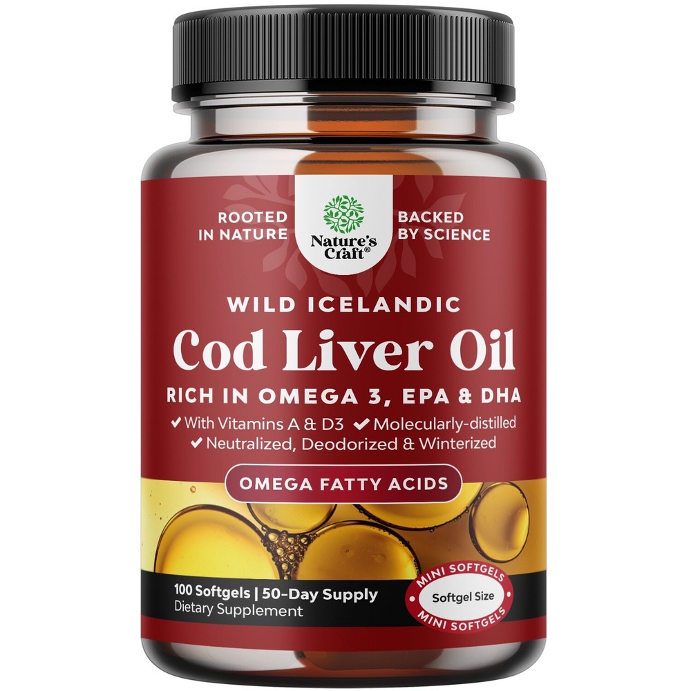 Icelandic Cod Liver Oil Softgels Wild Caught EPA DHA Omega 3 Fish Oil 100ct NEW