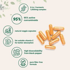 NEW Pure Turmeric Curcumin Supplement 1000mg 120 Veggie Caps 95% Curcuminoids