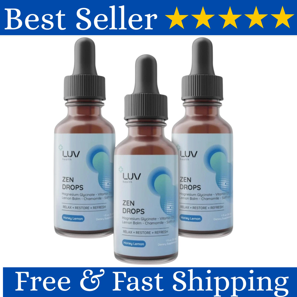 LUV Health Zen Drops Calm Relaxation Support w Magnesium Glycinate 3 Pack USA.