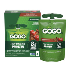 GOGO 8G PROTEIN Apple Cinnamon Fruit Smoothie on the Go Pouches , 3.75 Fl Oz (4