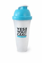 YES YOU CAN! Plastic Shaker Bottle Blue Clear with Mixing Ball Screw-on Lid