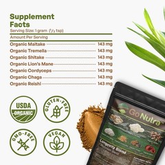 7 Mushroom Blend Powder Organic 8 oz | Reishi Lions Mane Cordyceps | Go Nutra