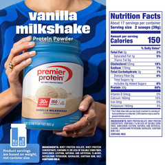 Premier Protein 100% Whey Protein Powder Vanilla Milkshake 30g Protein 1.7 lb