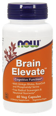 NOW Foods Brain Elevate 60 Cap Ginkgo Biloba RoseOx Phosphatidyl Serine 6/25EXP