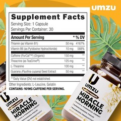 Miracle Morning Natural Energy Focus & Mood Boost | 150mg Caffeine 30 Caps