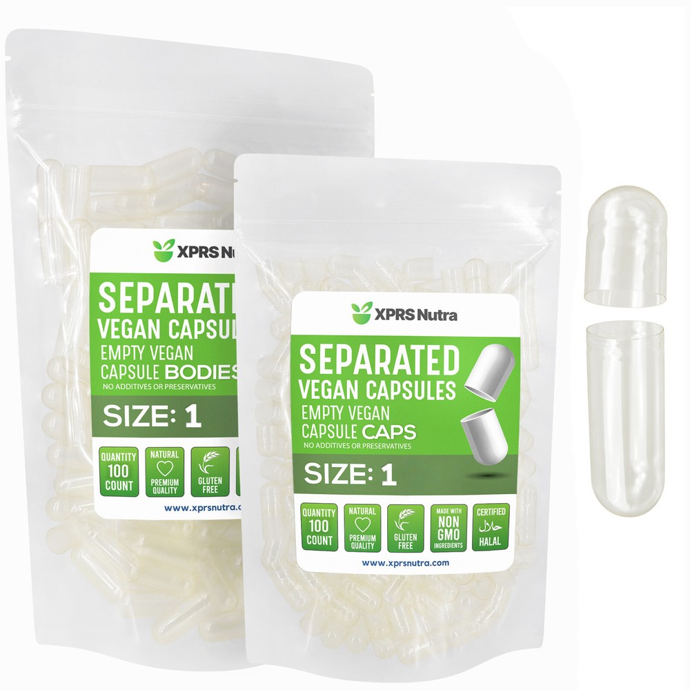 Size 1 Separated Clear Empty Vegan Capsules Veggie Caps Kosher Vegi Pills