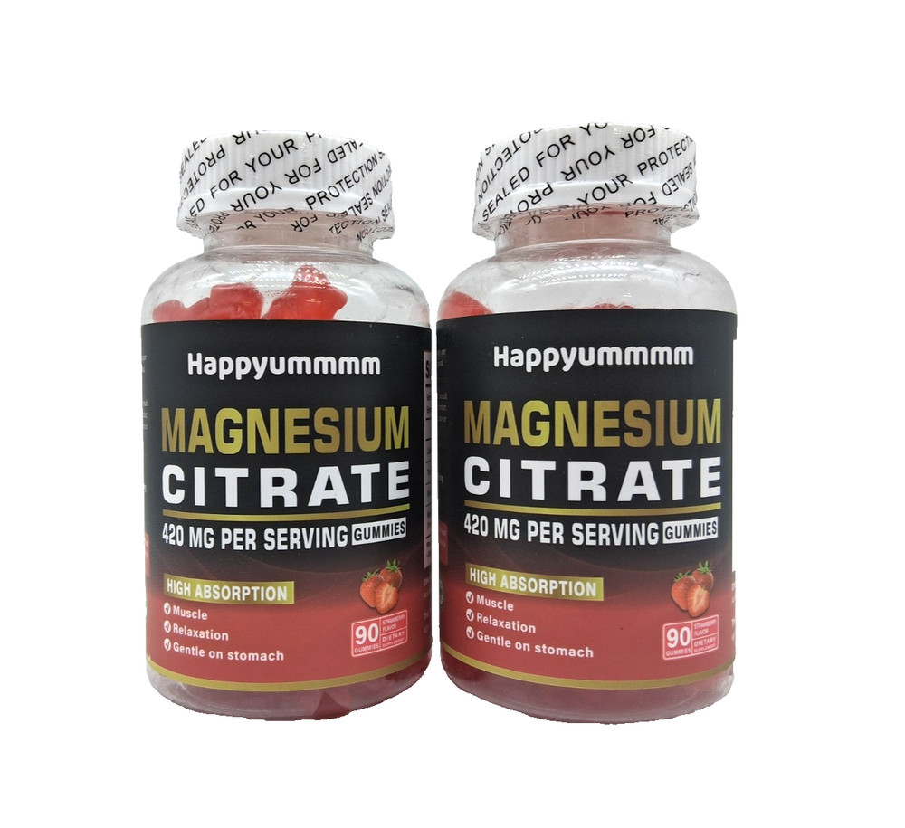 2 x Happyummmm Magnesium Citrate Gummies 420mg, Strawberry, Exp. 3/2027