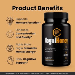 CogniHoney Brain Memory Focus Supplement Nootropic Capsules 1 Pack 60Ct