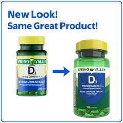 Spring Valley Vitamin D3 2000 IU Softgels Bone & Immune Health, 200 Count
