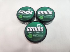 3 Cans Grinds Coffee Pouches Wintergreen – 18 Pouches per Can – 25mg Caffeine